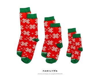 Matching Christmas Family Socks, Xmas Family Socks, Holiday Gift Idea, Secret Santa Socks, Advent Gift, Red Xmas Socks, Stocking Stuffer