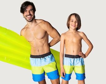 Maillot de bain assorti père-fils, maillot de bain père-fils assorti, cadeau père de famille, maillots de bain assortis, bain père-bébé, cadeau 1ère fête des pères