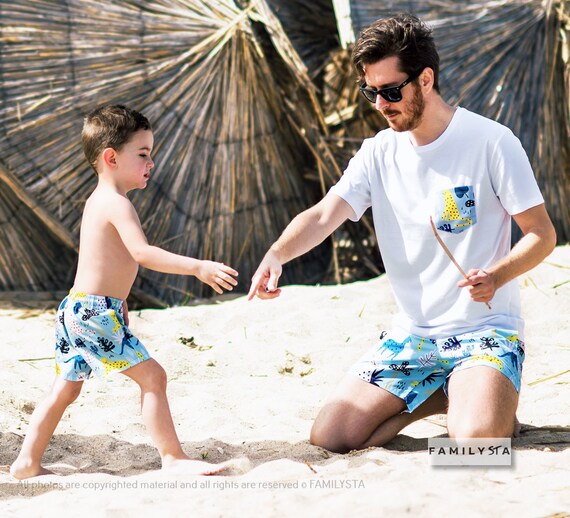 father and son matching bathing suits