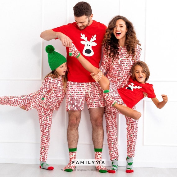 Family Pajamas Christmas, Matching Family Xmas Pajamas, Christmas Pjs Family  Short Sleeve, Holiday Pajama Set,christmas Photoshoot Reindeer 