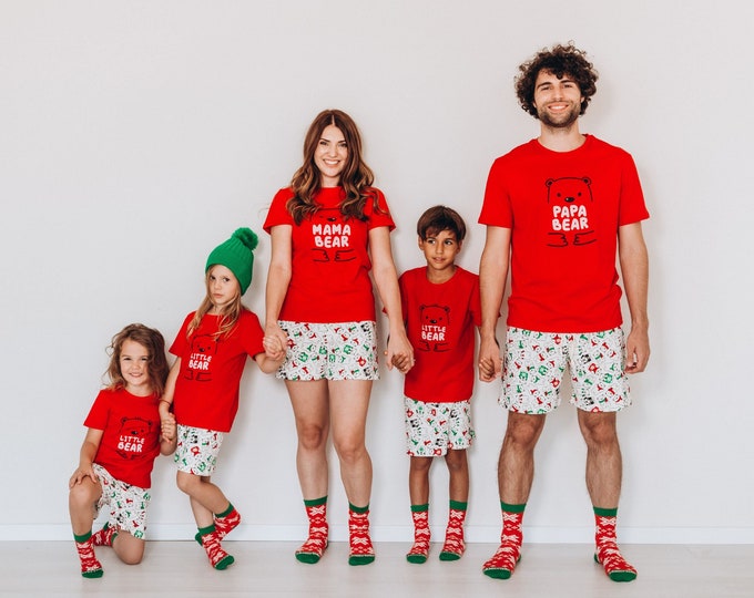 Pyjama de famille Noël avec short, pyjamas de vacances assortis, pyjamas de Noël pour l'équipage, séance photo de Noël, pyjamas de famille assortis, cadeaux