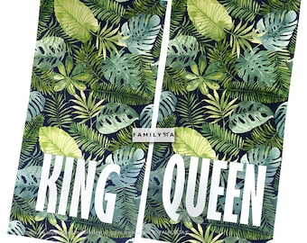 King and Queen Towels, Floral Towels, Green Towels, Matching Swimming Accessories, Shower Towel, Jungle Print Towel, Family Gift