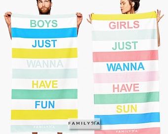 Matching Sun and Fun Towels, Slogan Towels, Striped Towels, Matching Swimming Accessories, Shower Towel, Print Towel, Family Towels Gift
