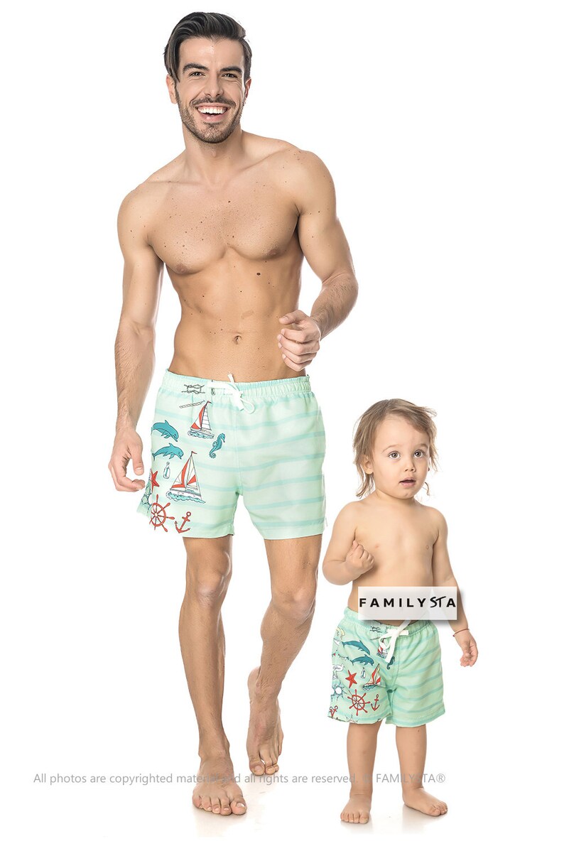 Matching Father And Son Swimsuit Mens Green Trunks Daddy And Etsy