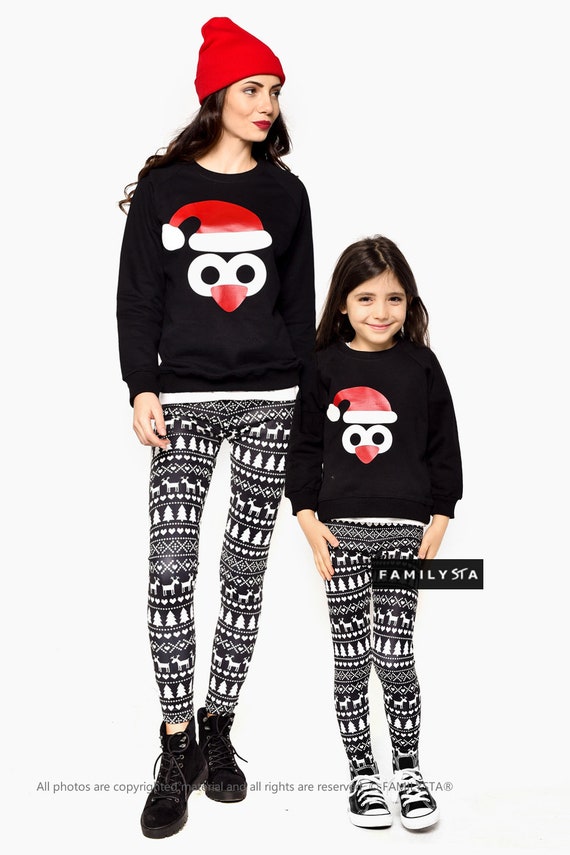 Christmas Leggings Matching Mother Daughter Xmas Outfit Mommy and Me Christmas Wear Holiday Clothing Black Yoga Leggings xmas Photoshoot Etsy