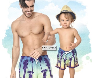 Father Son Matching, Hawaii Wear, Matching Swimsuit, Pool, Tropical Swimwear, Matching Father And Son Shorts,Mens Trunks,Matching Beach Wear