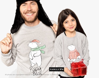Daddy And Me Christmas Sweaters, Papa Bear Sweatshirt, Father Son Matching Xmas Jumpers, Matching Family Christmas Outfits, Holiday Sweaters