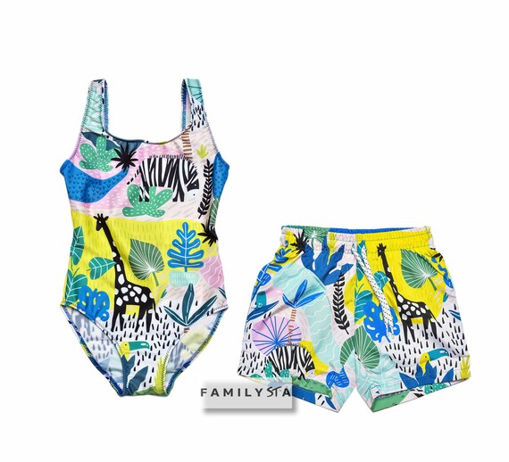 sibling matching bathing suits