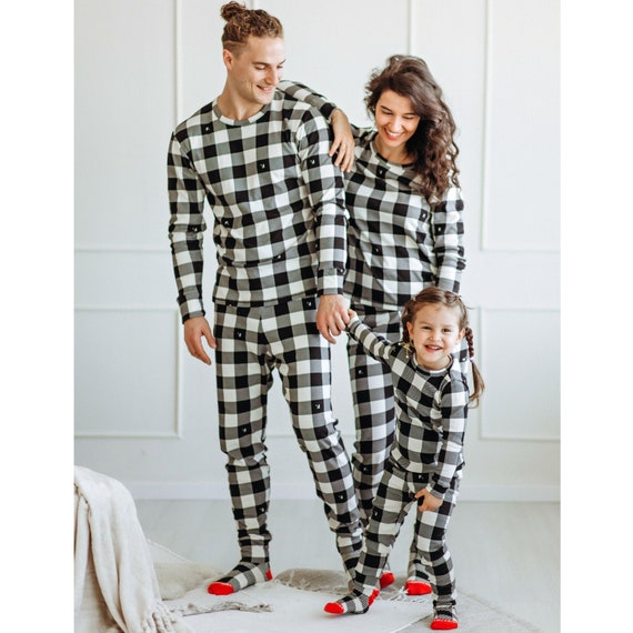 Black & White Family Matching Pajamas, Best Gift for Her, Mothers Day Gifts  for Wife, Family Clothing, Family Outfits, Sleepwear, Plaid Pjs 