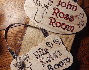 Custom Personalized wood burned signs or door hanging | personalized door signs for kids rooms | family name signs