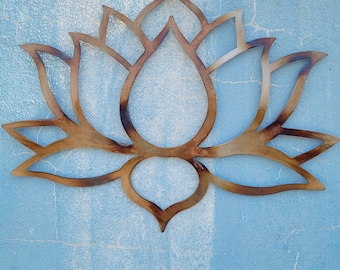 Lotus Flower Metal Wall Art: Heat Colored Yoga Decor