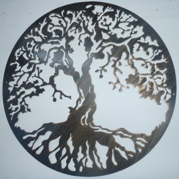 Rustic Tree of Life Metal Wall Art: Antique Gold Finish (60 cm)