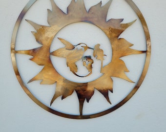 Heat Colored Metal Sun & Hummingbird Wall Art - 20"