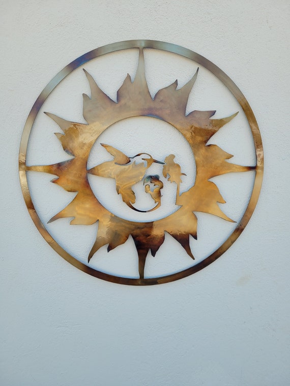 Heat Colored Metal Sun & Hummingbird Wall Art - 20"