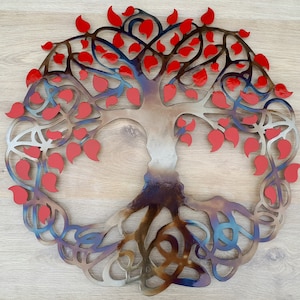 Red Celtic Tree of Life Metal Wall Art - 36&quot; Diameter
