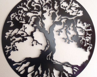 Schwarzer Baum des Lebens Metallwandkunst - 40 &quot;runder Yggdrasil-Dekor