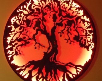 Tree Of Life, Metal Art - Metal Art Wandlamp met LED-verlichting, Wall Decor, 30 "in diameter