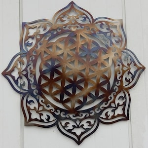 Heat Colored Flower Of Life Mandala: 32&quot; Metal Wall Art