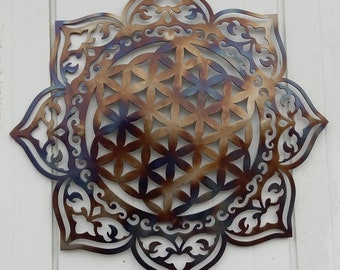 Metal Art Flower of Life: 36" warmtegekleurde mandala-muurdecoratie