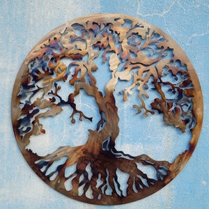 Tree Of Life, Metal Art Wall Decor - HEAT COLORED, 80 cm in Diameter (31.5 inches), Great Home Hanging Wall Art Decor!