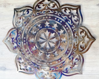 Mandala Metall-Wandbild: Farbiges Zen-Dekor (60 cm)