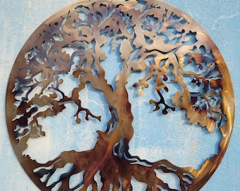 Heat Colored Metal Tree of Life Wall Art - 36 inch Laser Cut