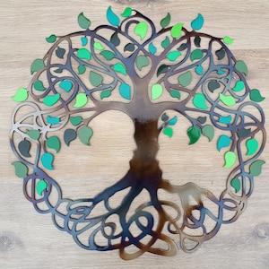 Celtic Tree of Life Metal Wall Art: Green Leaf Infinity Decor