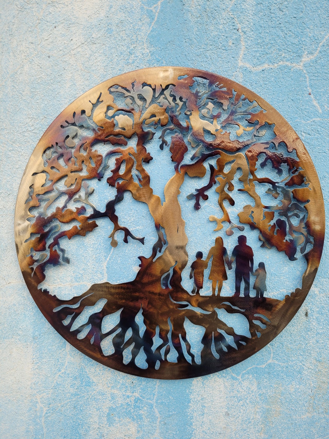 Heat Colored Tree of Life Metal Wall Art: Family of Four - Etsy