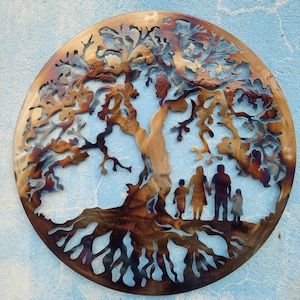 Heat Colored Tree of Life Metal Wall Art: Family of Four