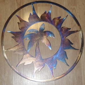 Heat Colored Metal Palm Tree Wall Art: Tropical Beach Decor (20&quot;)