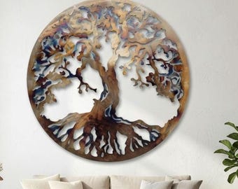 Tree Of Life Decor Metal Wall Art, Heat-Colored Steel, 60–100cm