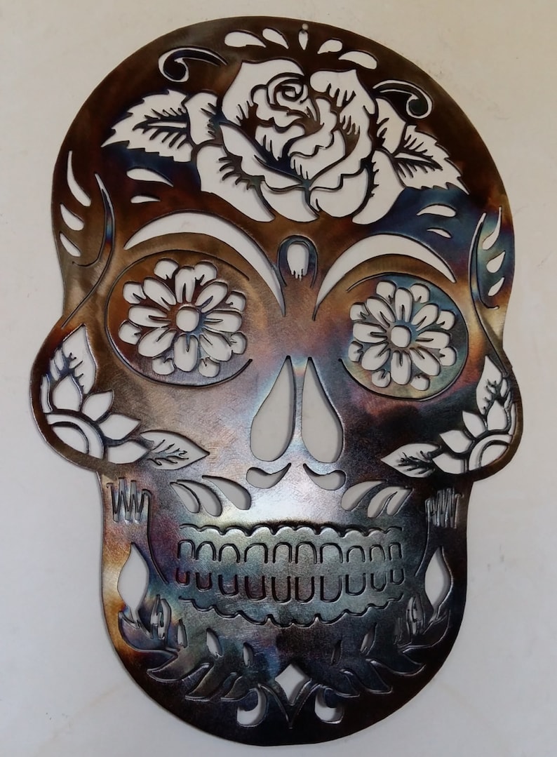 Sugar Skull Metal Art HEAT COLORED 23.5 60 Cm Etsy