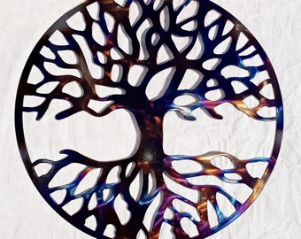 Tree Of Life, Metal Art - HEAT COLORED, 23.5" (60 cm)