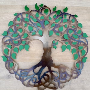 Décoration murale en métal verte Arbre de vie : décoration bohème celtique (60 cm)