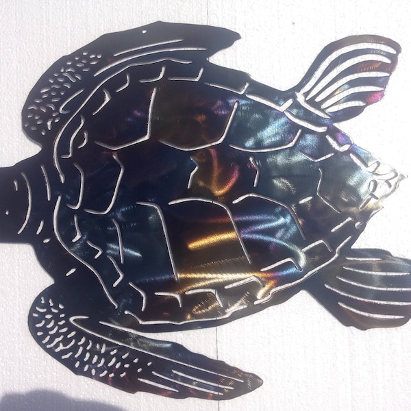 Tortue de mer, Art métallique - COULEUR CHALEUR, 20" (51 cm)