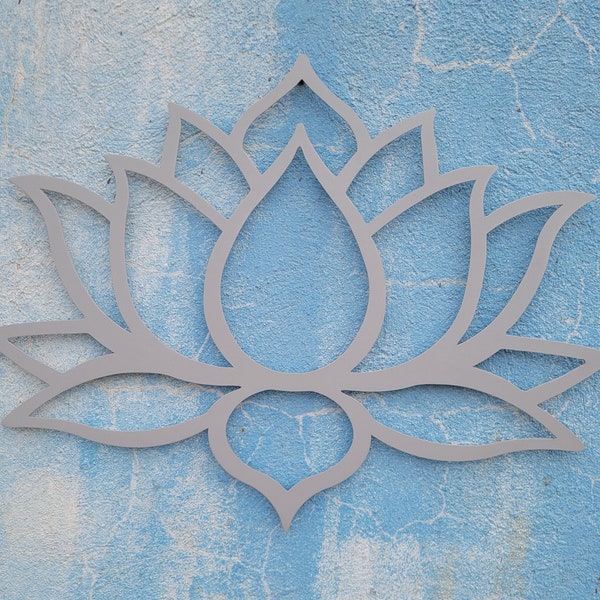Silver Lotus Flower Metal Wall Art: Yoga Zen Decor (31"x23.5")