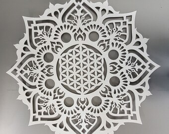 Gebroken witte metalen muurkunst mandala: decor Flower of Life