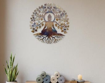Buddha-Wandbild aus Metall, Farbe und Größe wählbar, handgefertigt in Europa, Zen-Meditationsdekoration, Wandbehang für Yogastudios, spirituelles Geschenk
