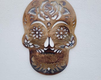 Heat Colored Sugar Skull Metal Art - 23.5" Wall Decor