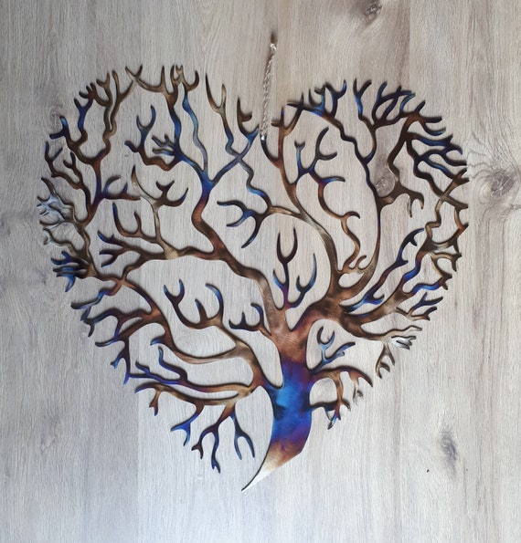 Heat Colored Metal Heart Tree of Life Wall Art (60cm)