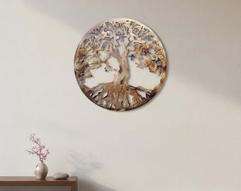 Lebensbaum-Wandbild aus Metall, große moderne Stahldekoration, lasergeschnittenes Wandbild