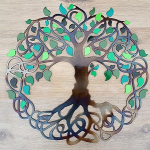 Celtic Tree Of Life Wall Art, 36&quot; Round Metal Art, Infinity Tree Of Life Decor, Green Focal Point Decor, Symbolic Wall Hanging, Anniversary