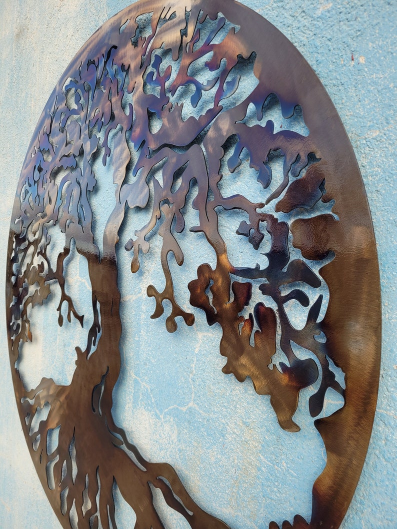 Levensboom, metalen kunst wanddecoratie WARMTE GEKLEURD, 80 cm in diameter 31,5 inch, geweldig hangend kunstdecor voor thuis afbeelding 2