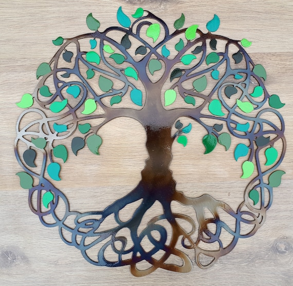 Celtic Design Metal Art 23.5/" Tree of Life Wall Decor Colored Leaves