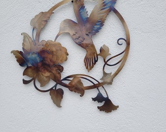 Heat Colored Hummingbird Metal Wall Art - Spring Decor (36 inches)