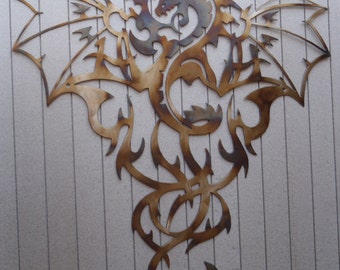 Decorazione murale in metallo colorato a forma di drago: decorazione fantasy (23,5 pollici)
