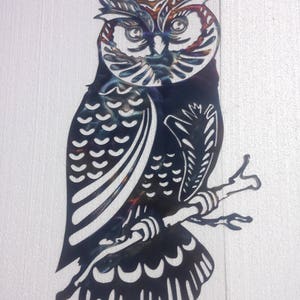 Large Owl Metal Art - Heat Colored, 30&quot; (76cm) Tall