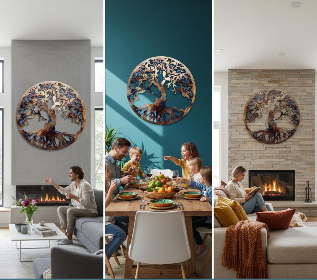 Large Metal Tree of Life Wall Decor: Heat Colored Laser Cut Steel (36 ...
