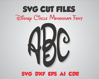 Disney Circle Monogram Fonts, Disney font, perfect cut monogram, letters SVG cut file, dxf, eps, ai, cdr, png transparent background
