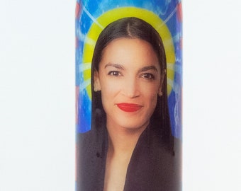 Prayer Candle of Congresswoman Alexandria Ocasio-Cortez "AOC." 8" Unscented White Candle